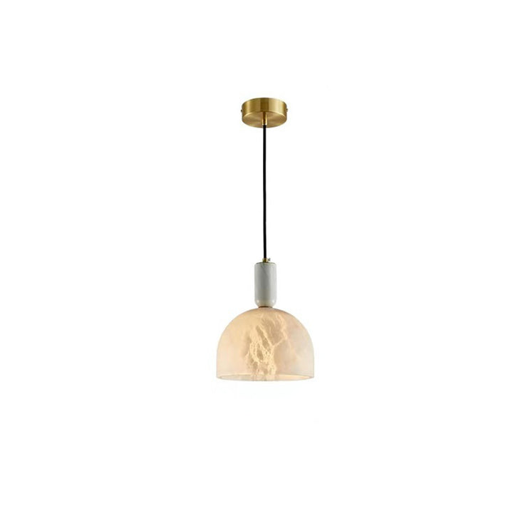 Lustre suspendu en marbre et cuivre à une lumière avec colonne ronde chinoise traditionnelle pour salon 