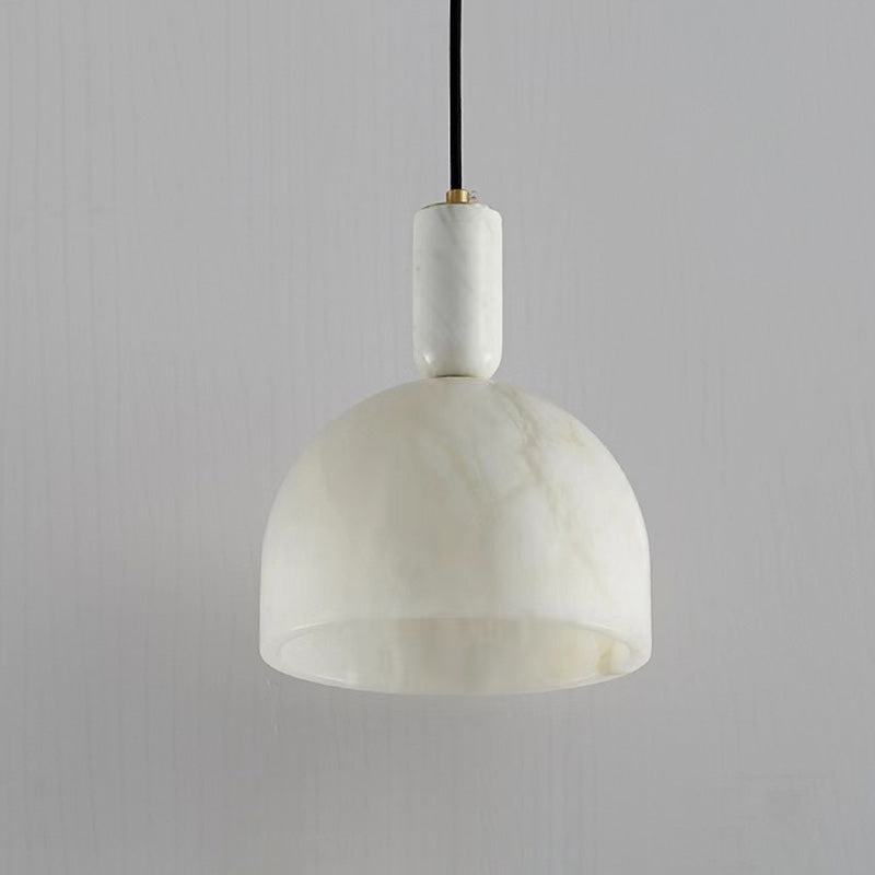 Traditionelle chinesische runde Säule Marmor Kupfer 1-Licht Pendelleuchte für Wohnzimmer 