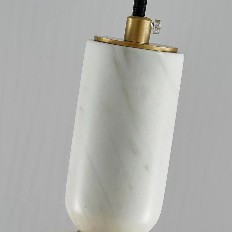 Traditionelle chinesische runde Säule Marmor Kupfer 1-Licht Pendelleuchte für Wohnzimmer 
