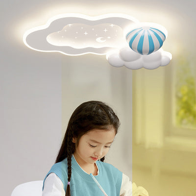 Modern Art Deco Space Land Butterfly Clouds Balloon PE Acrylic Iron LED Flush Mount Ceiling Light For Bedroom