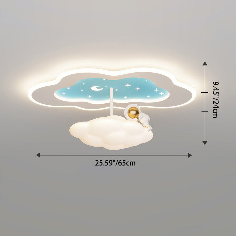 Modern Art Deco Space Land Butterfly Clouds Balloon PE Acrylic Iron LED Flush Mount Ceiling Light For Bedroom