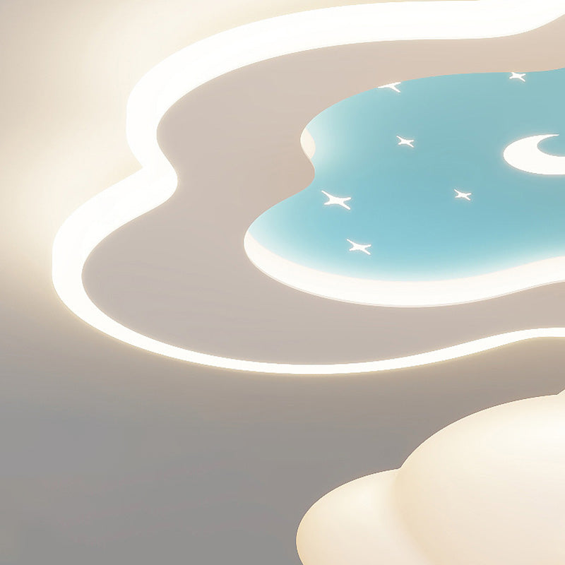 Modern Art Deco Space Land Butterfly Clouds Balloon PE Acrylic Iron LED Flush Mount Ceiling Light For Bedroom