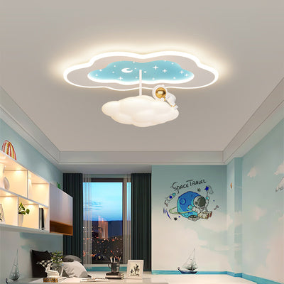 Modern Art Deco Space Land Butterfly Clouds Balloon PE Acrylic Iron LED Flush Mount Ceiling Light For Bedroom