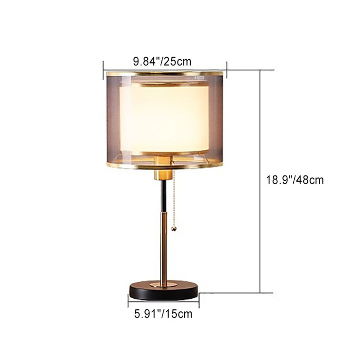 Lámpara de Mesa de Tela de Hierro con Columna Redonda Minimalista Moderna de 1 Luz para Dormitorio 