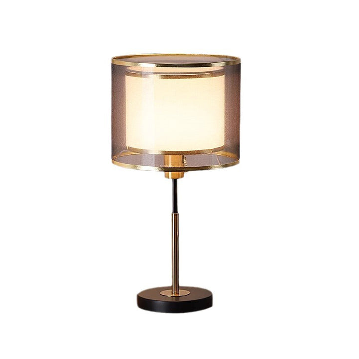 Lámpara de Mesa de Tela de Hierro con Columna Redonda Minimalista Moderna de 1 Luz para Dormitorio 