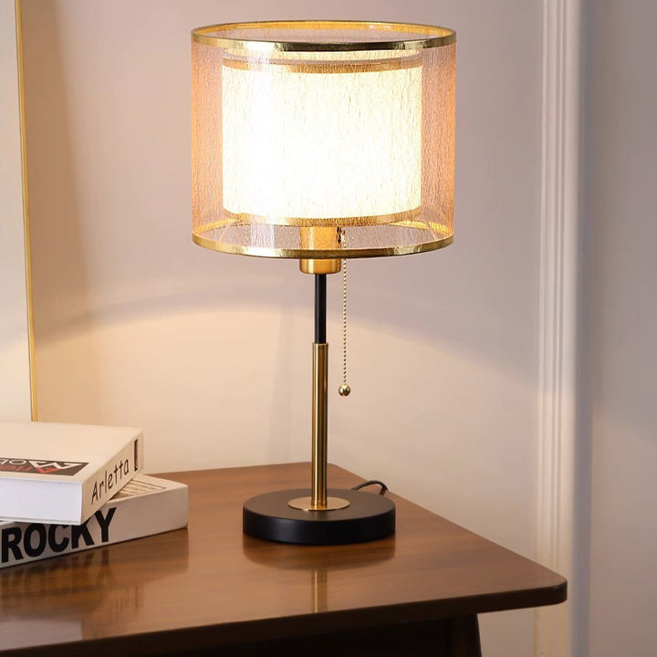 Lámpara de Mesa de Tela de Hierro con Columna Redonda Minimalista Moderna de 1 Luz para Dormitorio 
