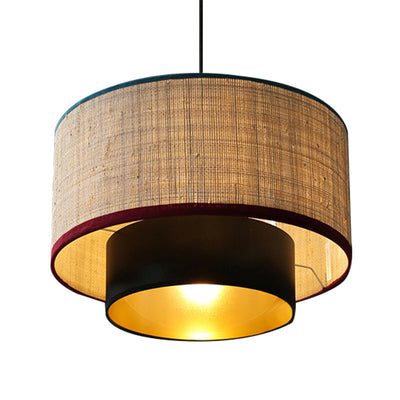 Lustre suspendu 1 lumière en tissu rond en PVC et fer de style chinois traditionnel pour chambre 