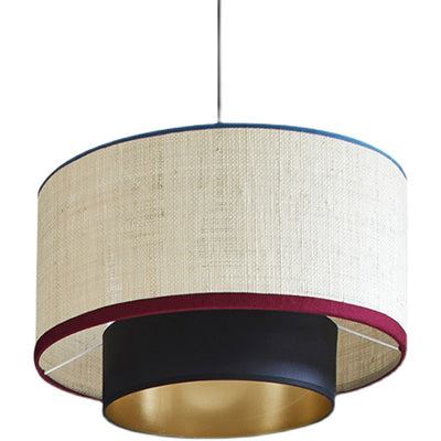 Lustre suspendu 1 lumière en tissu rond en PVC et fer de style chinois traditionnel pour chambre 
