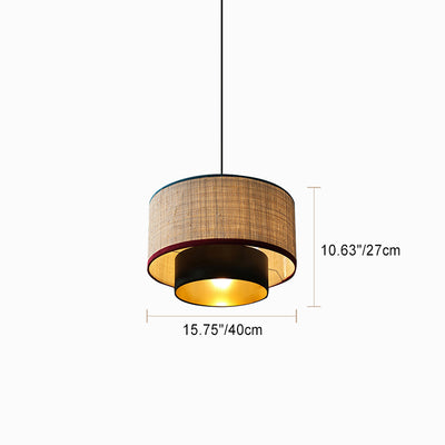 Lustre suspendu 1 lumière en tissu rond en PVC et fer de style chinois traditionnel pour chambre 