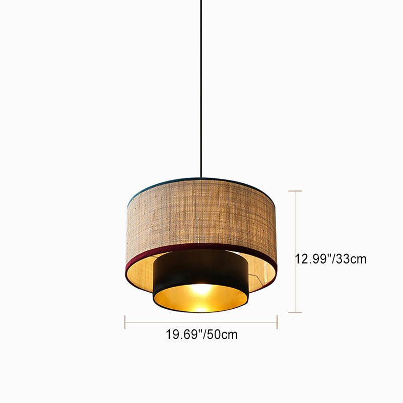 Lustre suspendu 1 lumière en tissu rond en PVC et fer de style chinois traditionnel pour chambre 