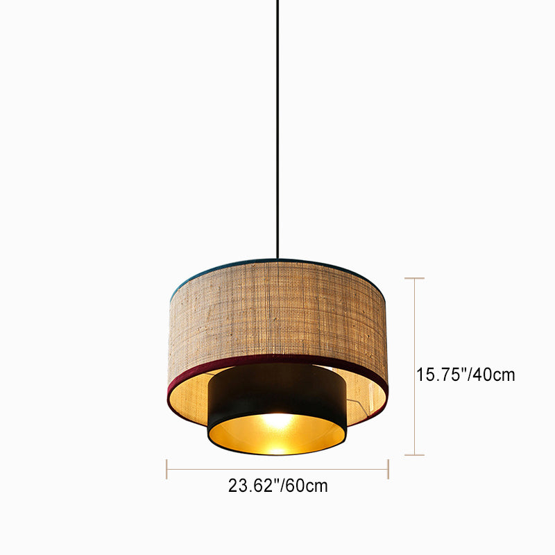 Lustre suspendu 1 lumière en tissu rond en PVC et fer de style chinois traditionnel pour chambre 