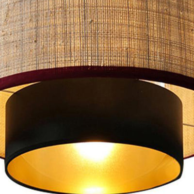 Lustre suspendu 1 lumière en tissu rond en PVC et fer de style chinois traditionnel pour chambre 