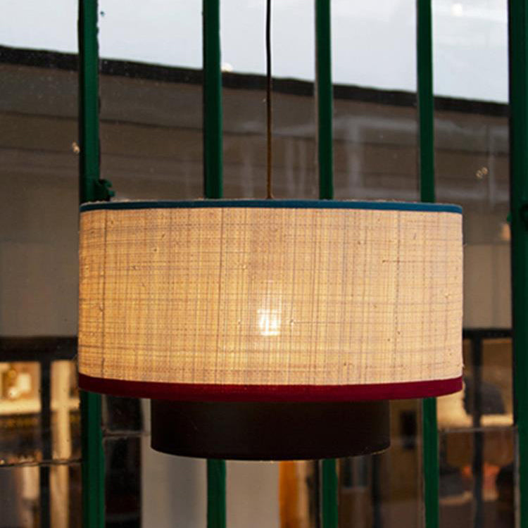 Lámpara colgante de 1 luz de hierro PVC tela redonda artesanal china tradicional para dormitorio 