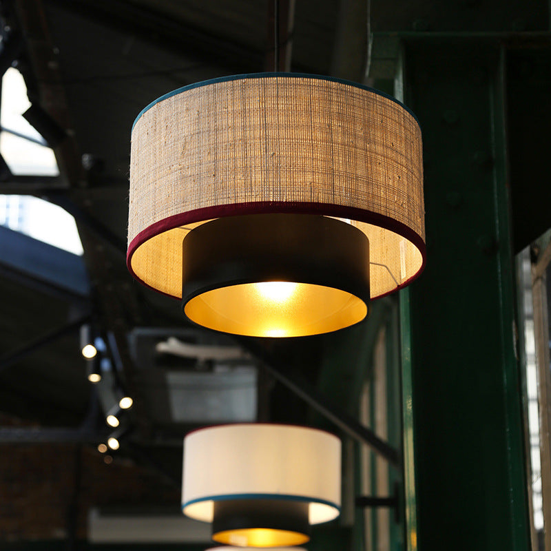 Lustre suspendu 1 lumière en tissu rond en PVC et fer de style chinois traditionnel pour chambre 
