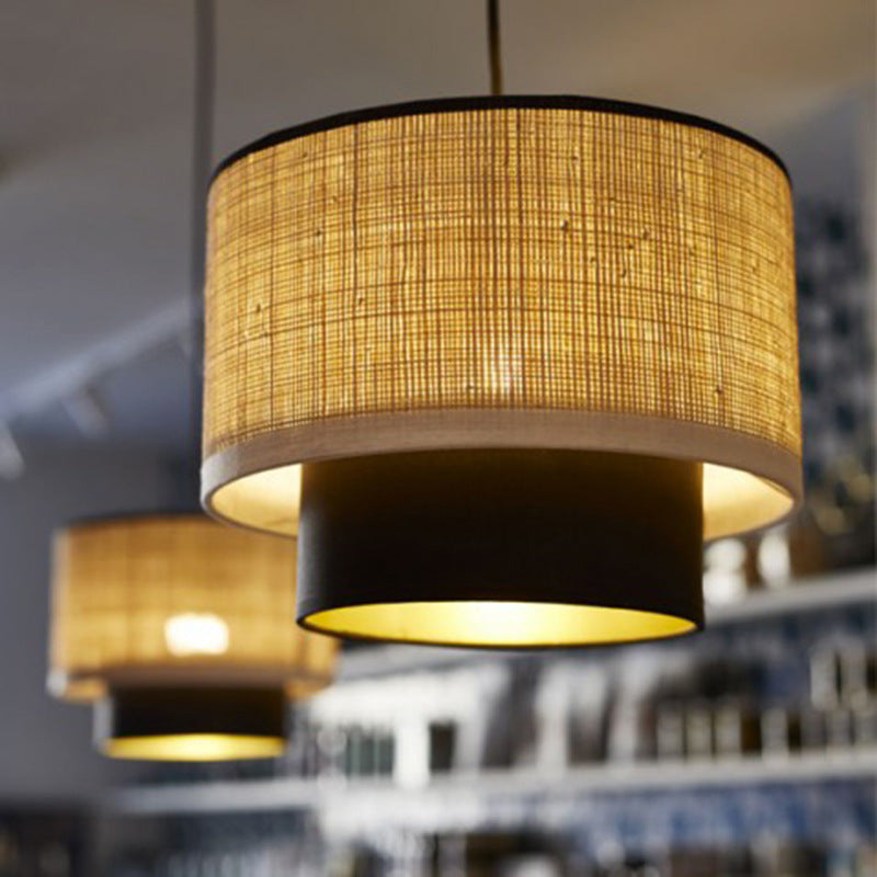 Lustre suspendu 1 lumière en tissu rond en PVC et fer de style chinois traditionnel pour chambre 