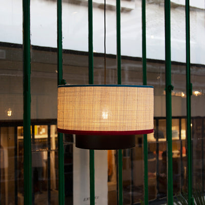 Lustre suspendu 1 lumière en tissu rond en PVC et fer de style chinois traditionnel pour chambre 