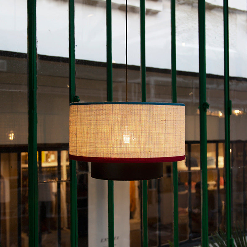 Lustre suspendu 1 lumière en tissu rond en PVC et fer de style chinois traditionnel pour chambre 
