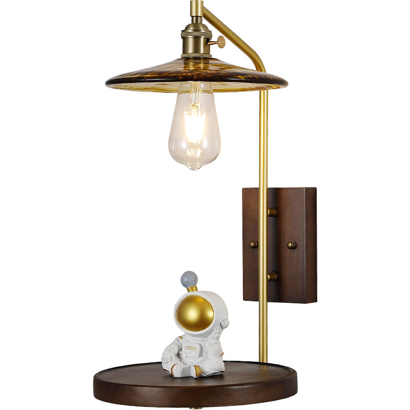 Traditionelle chinesische runde quadratische Wandleuchte aus Glas, Holz und Eisen, 1 Licht, für Wohnzimmer 