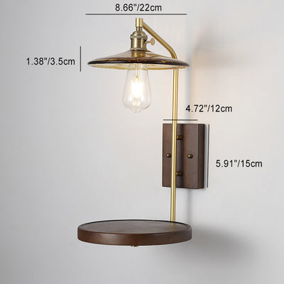 Traditionelle chinesische runde quadratische Wandleuchte aus Glas, Holz und Eisen, 1 Licht, für Wohnzimmer 
