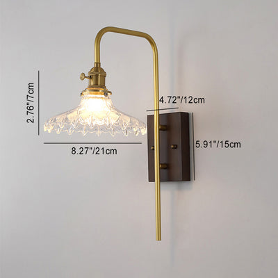 Traditionelle chinesische runde quadratische Wandleuchte aus Glas, Holz und Eisen, 1 Licht, für Wohnzimmer 
