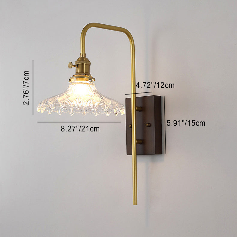 Traditionelle chinesische runde quadratische Wandleuchte aus Glas, Holz und Eisen, 1 Licht, für Wohnzimmer 