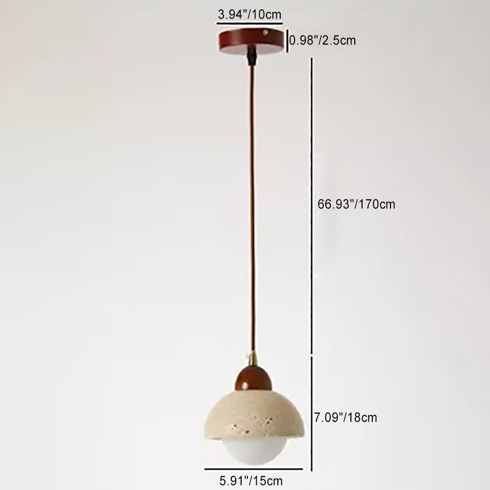 Suspension Luminaire à 1 Lumière en Verre Rond Vintage Traditionnel Effilé Travertin Jaune Fer Pour Chambre 