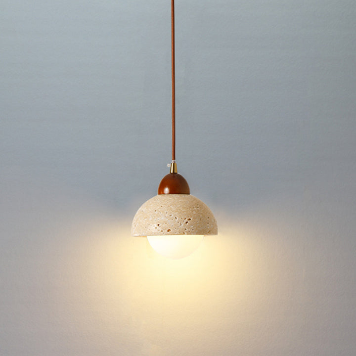 Suspension Luminaire à 1 Lumière en Verre Rond Vintage Traditionnel Effilé Travertin Jaune Fer Pour Chambre 