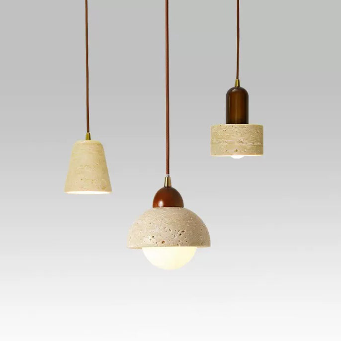 Suspension Luminaire à 1 Lumière en Verre Rond Vintage Traditionnel Effilé Travertin Jaune Fer Pour Chambre 