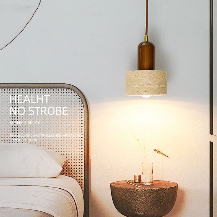 Suspension Luminaire à 1 Lumière en Verre Rond Vintage Traditionnel Effilé Travertin Jaune Fer Pour Chambre 