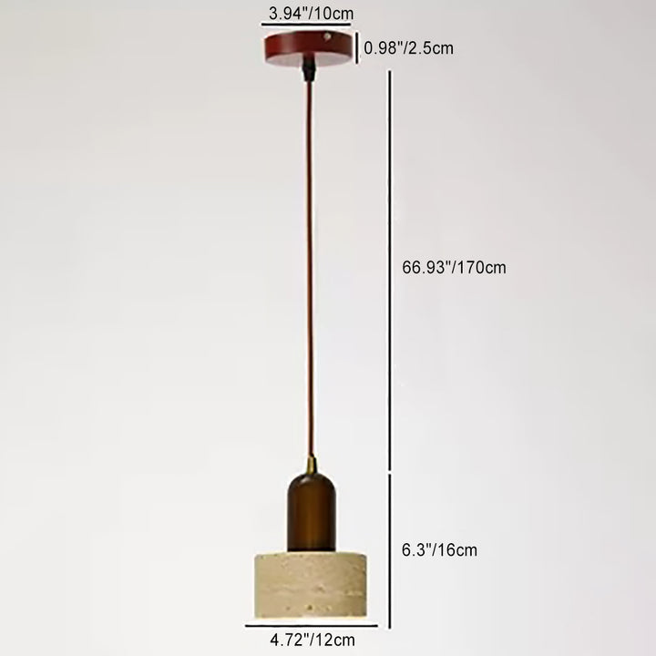 Suspension Luminaire à 1 Lumière en Verre Rond Vintage Traditionnel Effilé Travertin Jaune Fer Pour Chambre 
