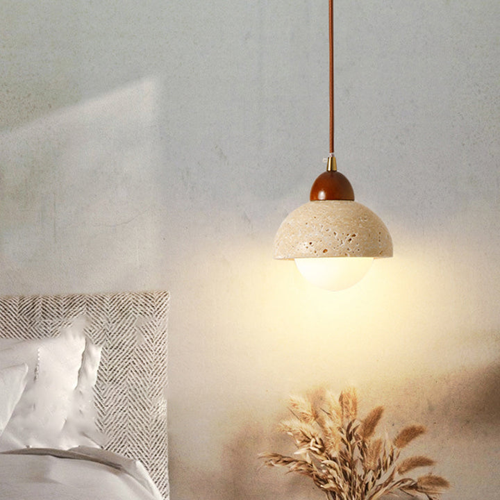 Suspension Luminaire à 1 Lumière en Verre Rond Vintage Traditionnel Effilé Travertin Jaune Fer Pour Chambre 