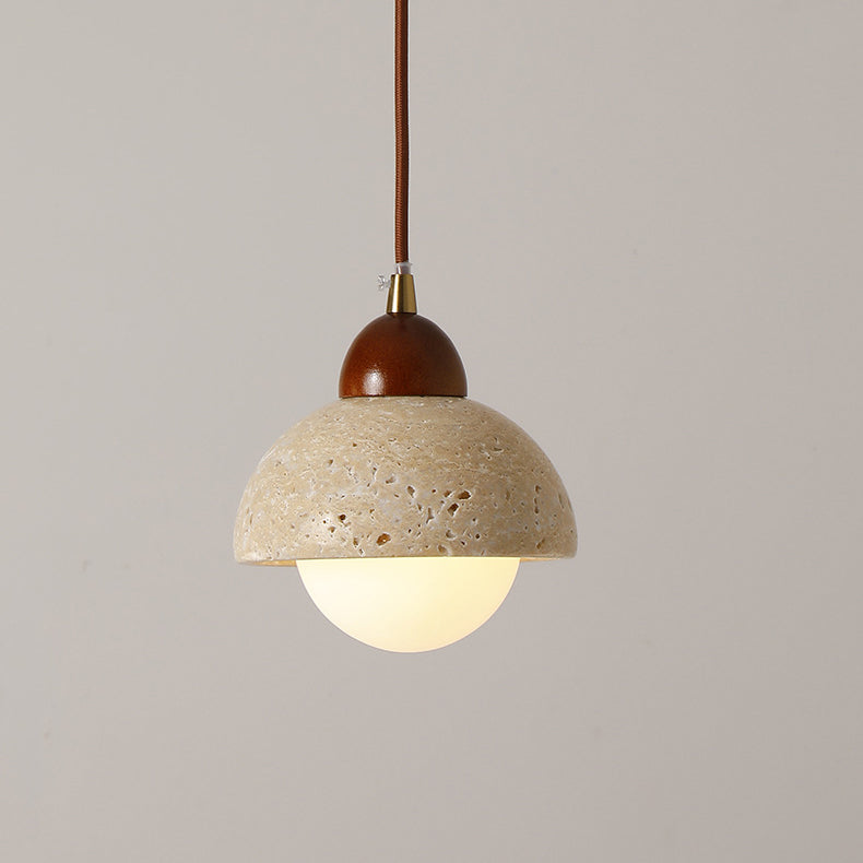 Suspension Luminaire à 1 Lumière en Verre Rond Vintage Traditionnel Effilé Travertin Jaune Fer Pour Chambre 