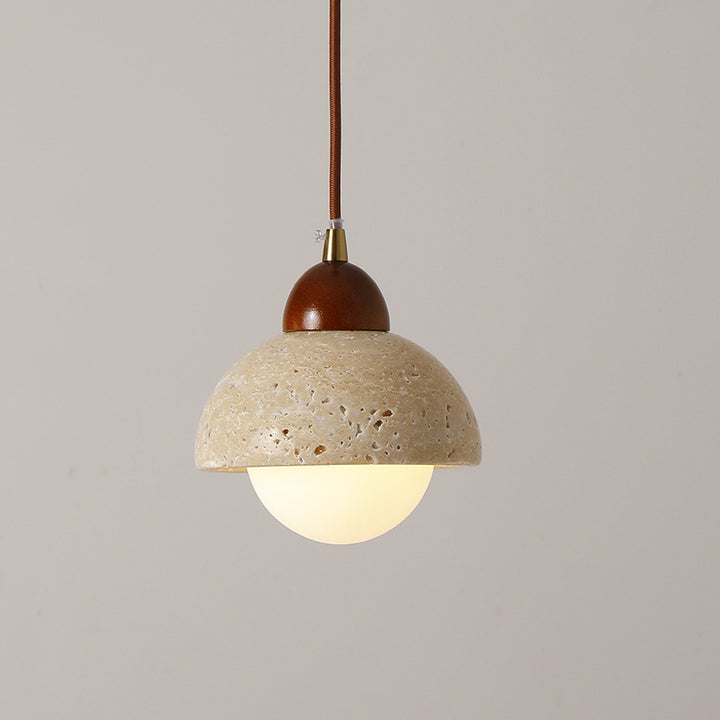 Suspension Luminaire à 1 Lumière en Verre Rond Vintage Traditionnel Effilé Travertin Jaune Fer Pour Chambre 