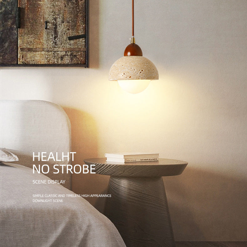 Suspension Luminaire à 1 Lumière en Verre Rond Vintage Traditionnel Effilé Travertin Jaune Fer Pour Chambre 