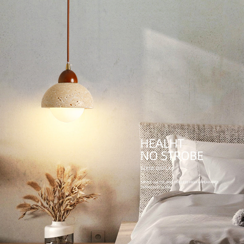 Suspension Luminaire à 1 Lumière en Verre Rond Vintage Traditionnel Effilé Travertin Jaune Fer Pour Chambre 