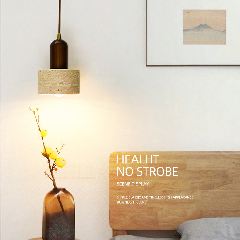 Suspension Luminaire à 1 Lumière en Verre Rond Vintage Traditionnel Effilé Travertin Jaune Fer Pour Chambre 