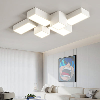 Contemporary Creative Rectangular Square Patchwork Acrylic Iron LED Flush Mount Ceiling Light For Living Room