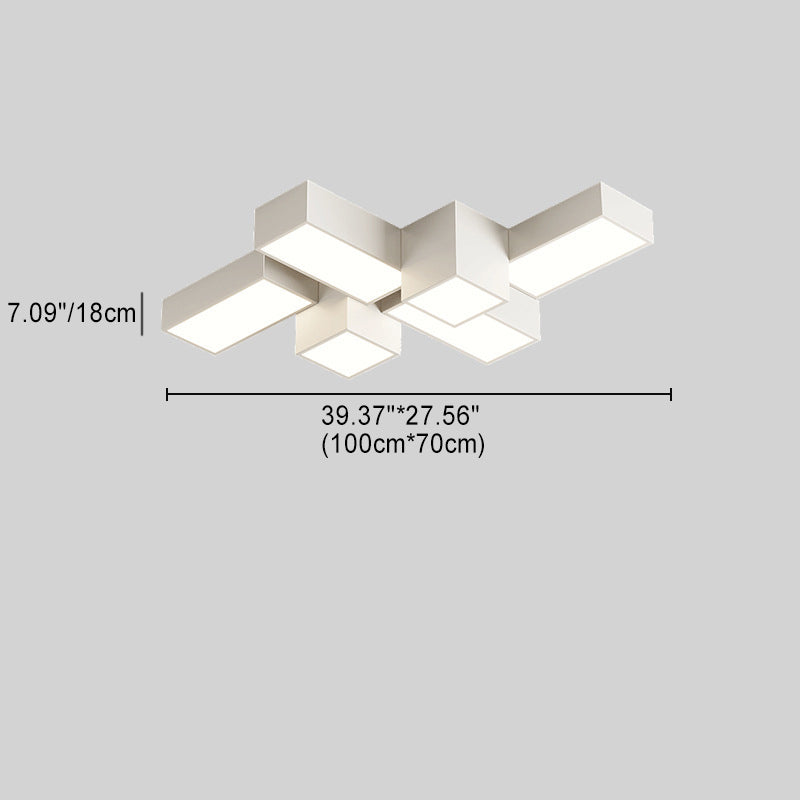 Contemporary Creative Rectangular Square Patchwork Acrylic Iron LED Flush Mount Ceiling Light For Living Room
