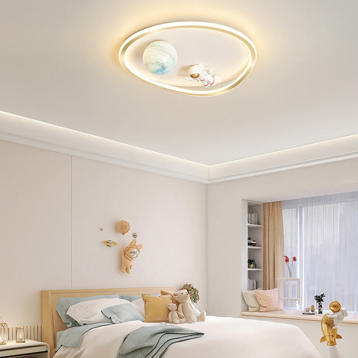 Lustre de plafond LED moderne Art Déco Astronaute Lune Nuage Rond en silicone aluminium fer pour chambre à coucher 
