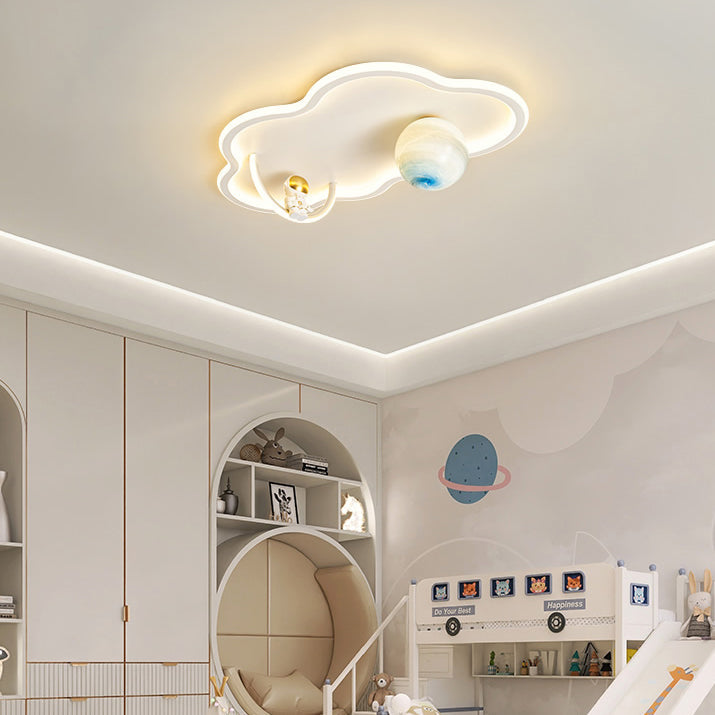 Lustre de plafond LED moderne Art Déco Astronaute Lune Nuage Rond en silicone aluminium fer pour chambre à coucher 