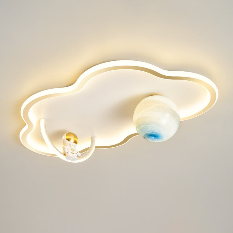 Lustre de plafond LED moderne Art Déco Astronaute Lune Nuage Rond en silicone aluminium fer pour chambre à coucher 