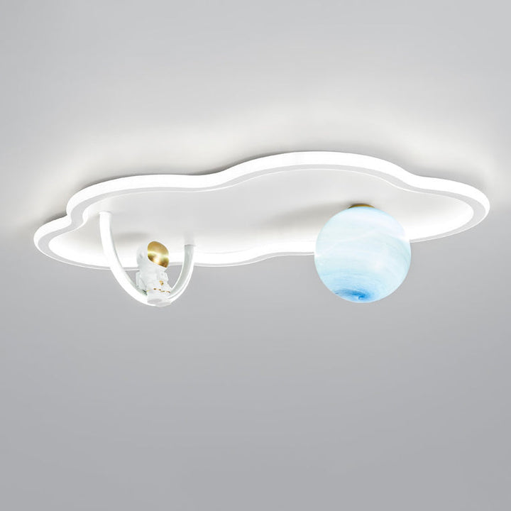Lustre de plafond LED moderne Art Déco Astronaute Lune Nuage Rond en silicone aluminium fer pour chambre à coucher 