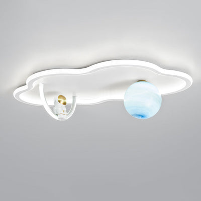Modern Art Deco Astronaut Moon Round Cloud Silicone Aluminum Iron LED Flush Mount Ceiling Light For Bedroom