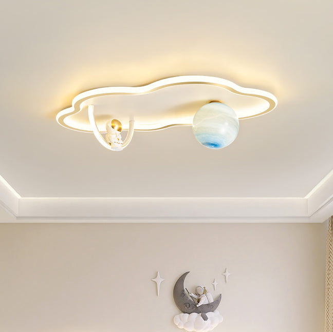 Lustre de plafond LED moderne Art Déco Astronaute Lune Nuage Rond en silicone aluminium fer pour chambre à coucher 