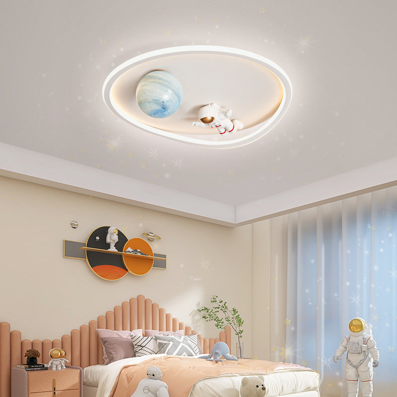 Lustre de plafond LED moderne Art Déco Astronaute Lune Nuage Rond en silicone aluminium fer pour chambre à coucher 