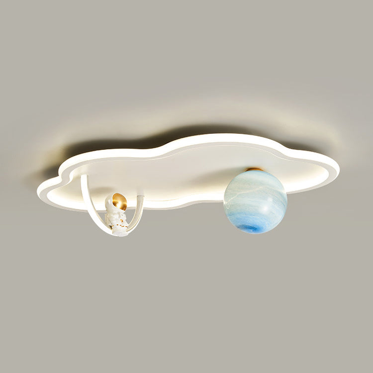 Lustre de plafond LED moderne Art Déco Astronaute Lune Nuage Rond en silicone aluminium fer pour chambre à coucher 