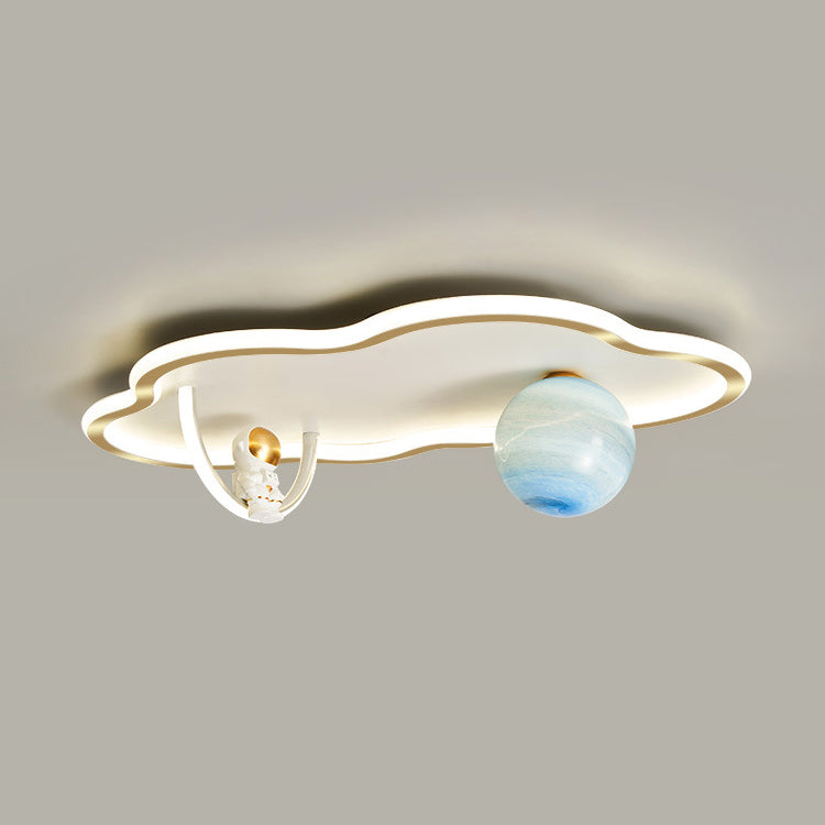 Lustre de plafond LED moderne Art Déco Astronaute Lune Nuage Rond en silicone aluminium fer pour chambre à coucher 