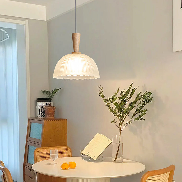 Suspension Luminaire 1 Lumière en Verre Cylindrique Rond Japonais Traditionnel en Bois de Caoutchouc pour Chambre 