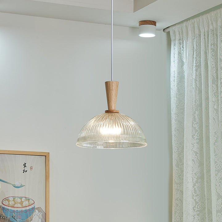 Suspension Luminaire 1 Lumière en Verre Cylindrique Rond Japonais Traditionnel en Bois de Caoutchouc pour Chambre 