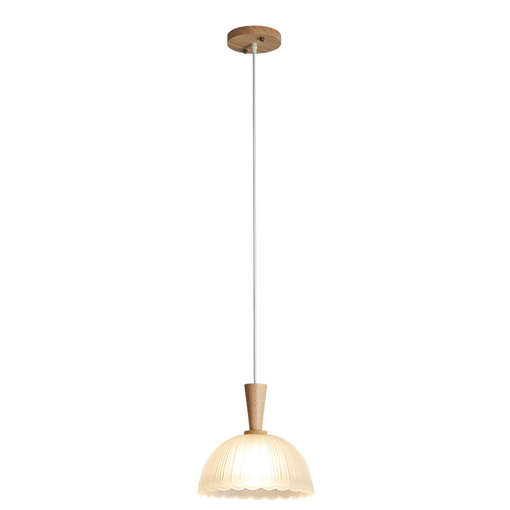 Suspension Luminaire 1 Lumière en Verre Cylindrique Rond Japonais Traditionnel en Bois de Caoutchouc pour Chambre 